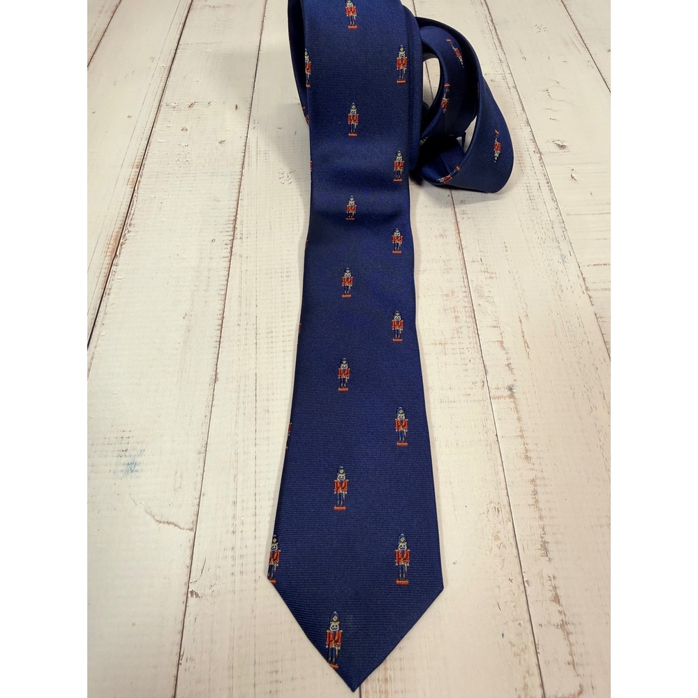 J.Crew Mens Navy Blue Silk Nutcracker Holiday Christmas Necktie Tie 57 Inch